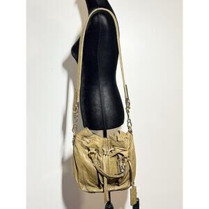 orYani EUC Taupe Pebbled Leather Satchel Crossbody Shoulder Bag Purse Handbag